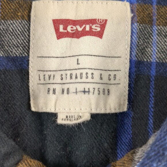 Levi's Men's Fall-Colored Plaid Button Down Light Weight Flannel Cotton Shirt Lg - Picture 10 of 12